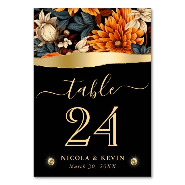 Orangenbraun-Herbstlaube Hochzeit Tischnummer (Vorderseite)