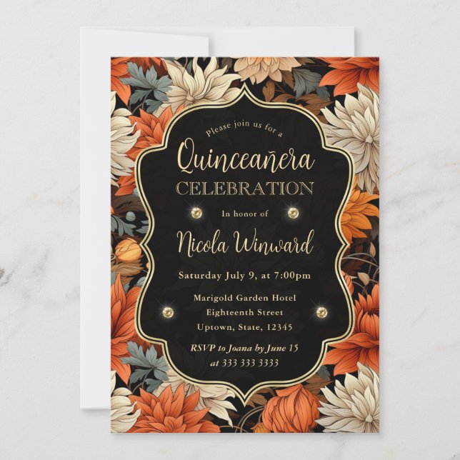 Orangenbraun-Herbstlaube Quinceanera Einladung (Vorderseite)