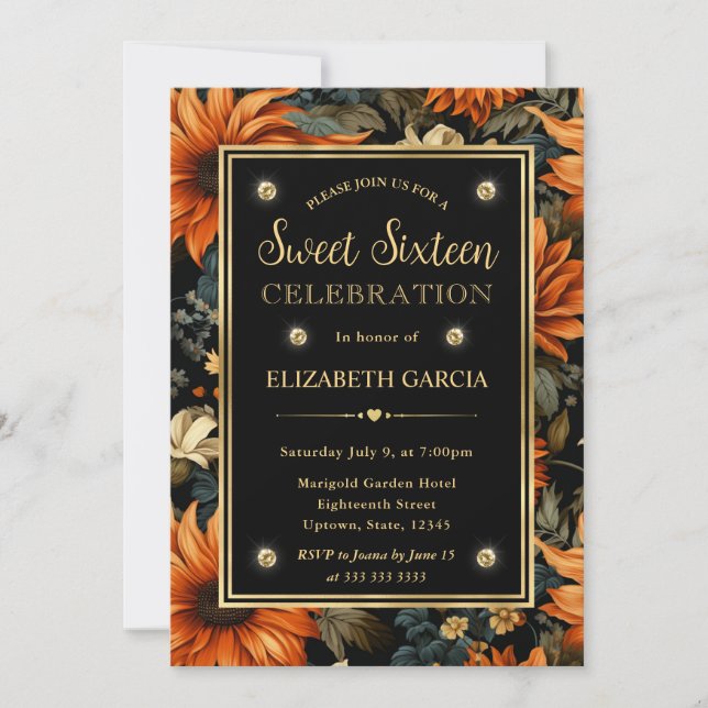 Orangenbraune Herbstlaube Süß 16 Einladung (Vorderseite)