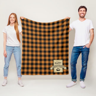 Orangenbüffel kariert fleecedecke