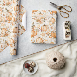 Orangencreme-Kürbisse Blumen Geschenkpapier