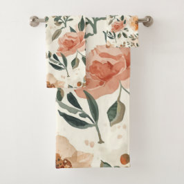 Orangene Aquarell-Blumen Botanische Malerei Badhandtuch Set