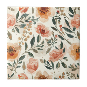 Orangene Aquarell-Blumen Botanische Malerei Fliese