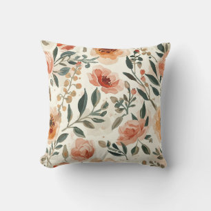 Orangene Aquarell-Blumen Botanische Malerei Kissen