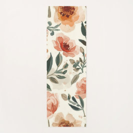 Orangene Aquarell-Blumen Botanische Malerei Yogamatte