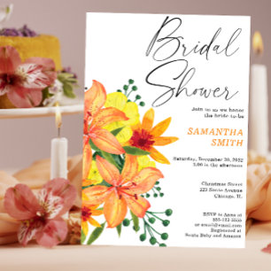 Orangene Aquarell-Blumen Brautparty Einladung