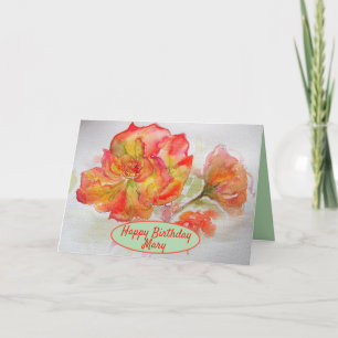Orangene Aquarell-Rosen-Malerei Floraler Garten Karte