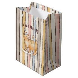 Orangene Aquarellkatze, Rosa, Gelb, Blaue Streifen Mittlere Geschenktüte