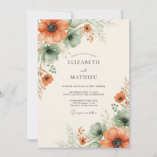 Orangene Ätherische Florale Hochzeit Einladung