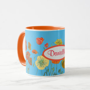 Orangene Blaue Shabby Mohn Mohnblumen Aquarell Tas Tasse