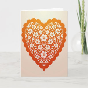 Orangene Blumige Liebes Herz Karte