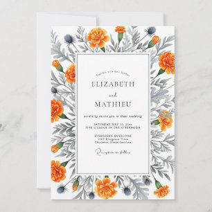 Orangene botanische romantische Hochzeit Einladung