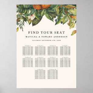 Orangene botanische Zitrusschmuck-Hochzeitssitzord Poster