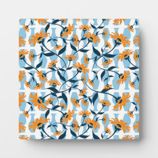 Orangene Daisy-Navy-Rebe-Blau-Vase-Muster Fotoplatte