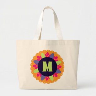 Orangene florale Formen Illustration Jumbo Stoffbeutel