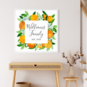 Orangene Früchte und Blumen Sommerliche Blumengest Poster