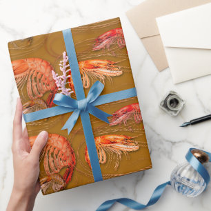 Orangene Garnelen Braune Schalentiere Meeresfrücht Geschenkpapier