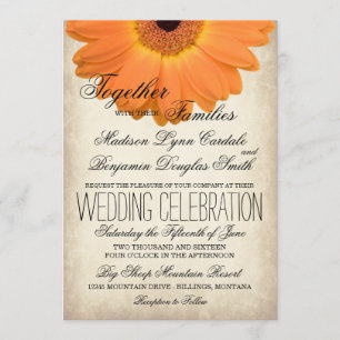 Orangene Gerber-Daisy-Rustico-Hochzeitskarten Einladung