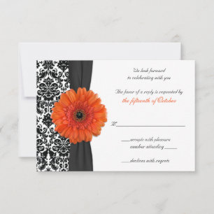 Orangene Gerbera-Daisy-Damask-Hochzeits-Antwortkar RSVP Karte