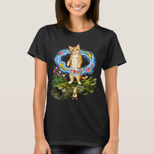 Orangene getigerte Katze, Maus und Koi-Fisch T-Shirt