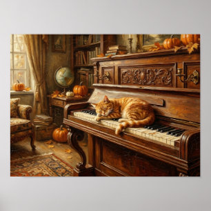Orangene getigerte Katze schläft auf Klaviermalere Poster