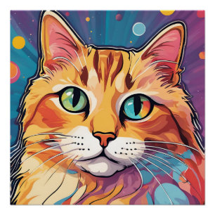 Orangene getigerte Katze   Zeitgenössische farbenf Poster