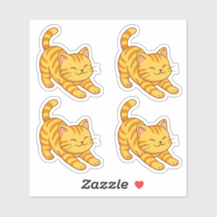Orangene getigerte Katzen Stretching Set von 4 Aufkleber