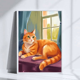 Orangene getigerte Katzen-Wasserfarben-Haustiermal Poster