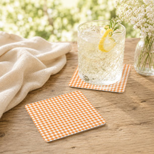 Orangene Gingham-Herbst-Kürbis-Getränkestation Rechteckiger Pappuntersetzer