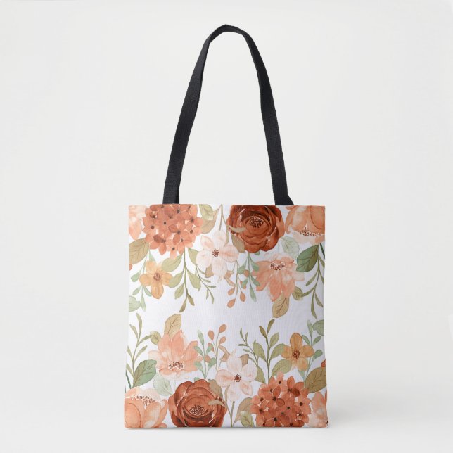 Orangene Herbst-Aquarell-Blumen  Tasche (Vorderseite)
