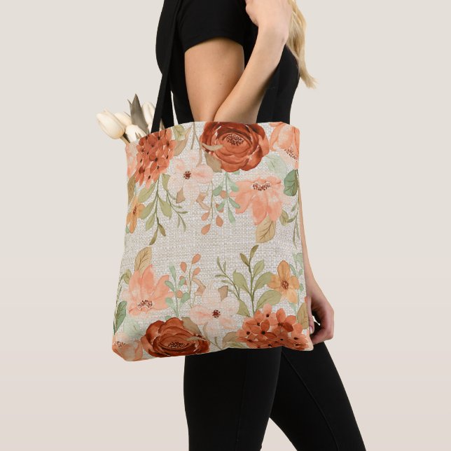 Orangene Herbst-Aquarell-Blumen  Tasche (Von Nahem)