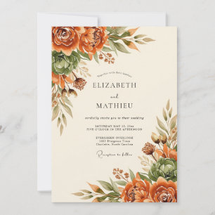 Orangene herbstliche Blumige Hochzeit Einladung