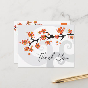 Orangene Hibiskus-Swirlen Tropische Hochzeit Danke Postkarte