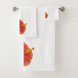 Orangene Hibiskusblüte Tropische Blüten Badhandtuch Set