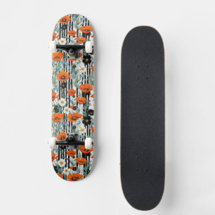 Orangene Kalifornische Klatschmohnblumen Schwarze Skateboard