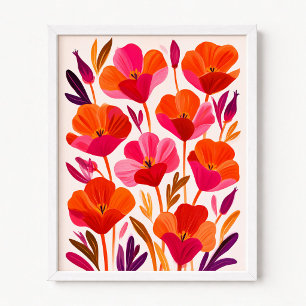 Orangene Kalifornische Mohnblumen Moderne Illustra Poster