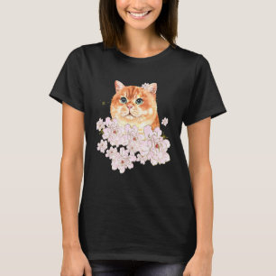Orangene Katze Aquarellmalerei Mit Blüten T-Shirt