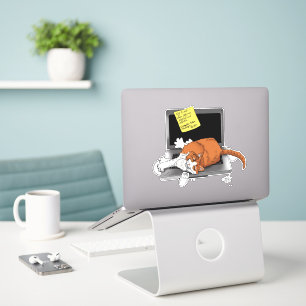 Orangene Katze Lustiger Laptop Grüne Arbeit Zuhaus Aufkleber
