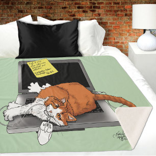 Orangene Katze Lustiger Laptop Grüne Arbeit Zuhaus Sherpadecke