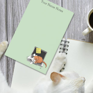 Orangene Katze Lustiger Laptop Grüner Arbeit Zuhau Post-it Klebezettel