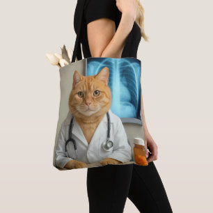 Orangene Katze mit Arzt-Laborkittel Tasche