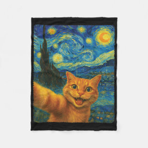 Orangene Katze Sternennacht Van Gogh Selfie Katzen Fleecedecke
