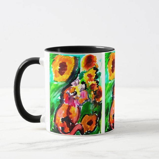 Orangene Katze und Sonnenblumen  Tasse (Links)