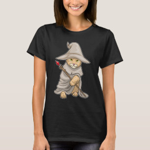Orangene Katze Zauberer Zauberstab T-Shirt