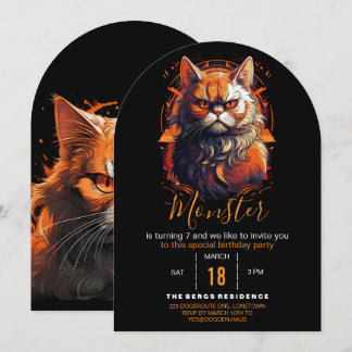Orangene Katzenmonster Einladung
