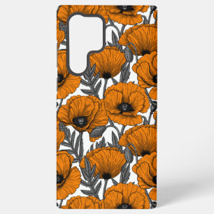 Orangene Klatschmohnblumen auf weißem Grund Samsung Galaxy Hülle