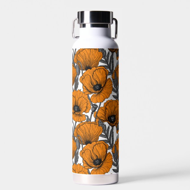 Orangene Klatschmohnblumen Trinkflasche (Vorne)