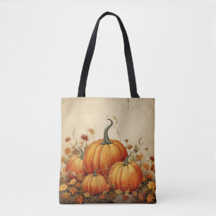 Orangene Kürbisse Rustikaler Herbst Tasche