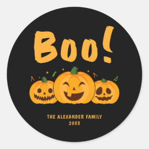 Orangene Kürbisse Schwarzes Halloween Boo Name Runder Aufkleber