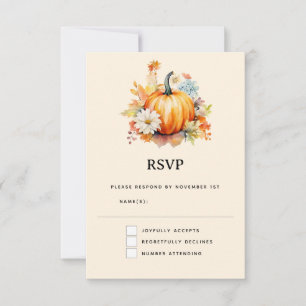Orangene Kürbisse und Blumen Herbst RSVP Karte